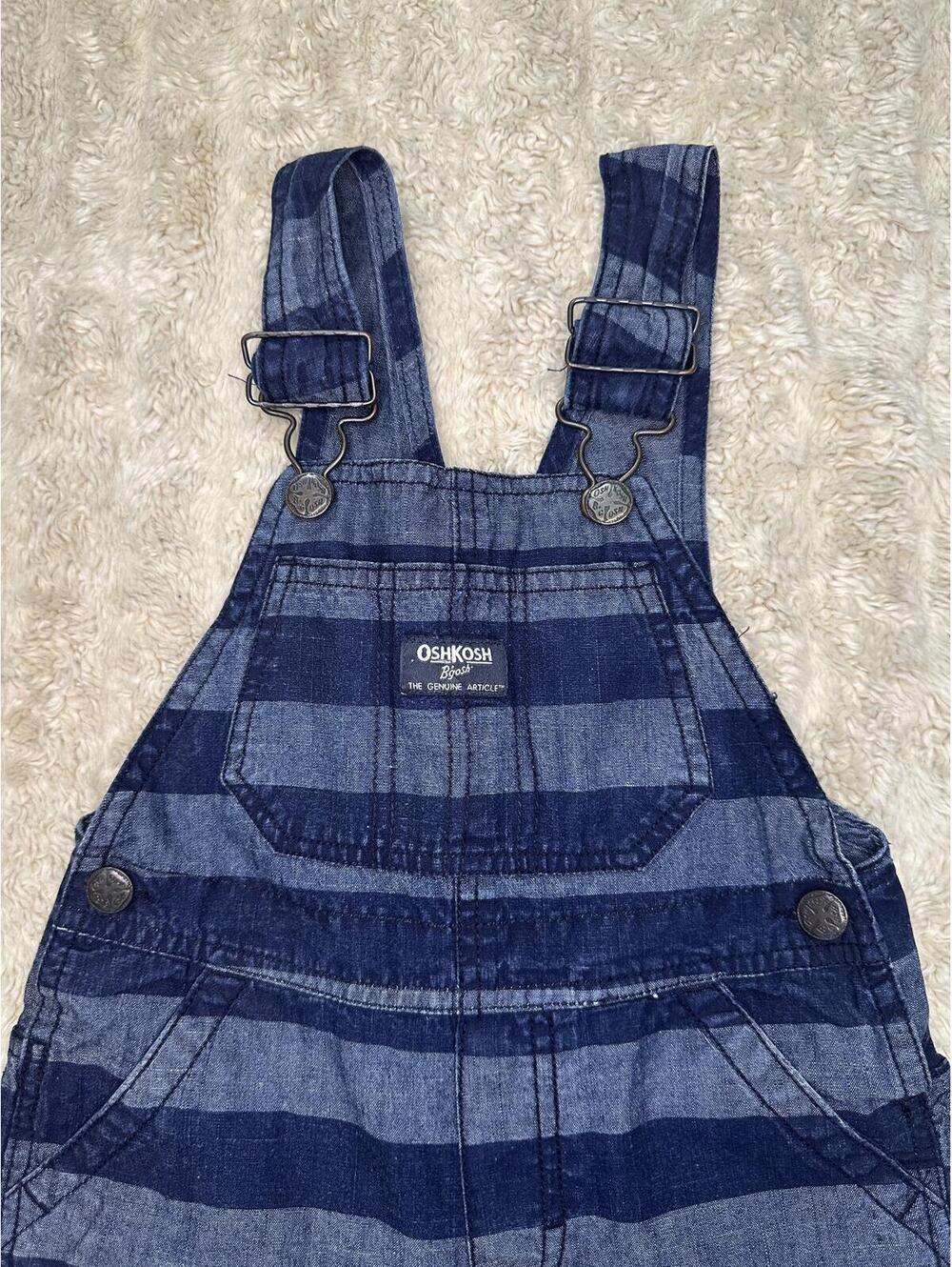 OshKosh B'gosh cotton overalls 4T navy/chambray striped classic vintage-inspired - Picture 2 of 10